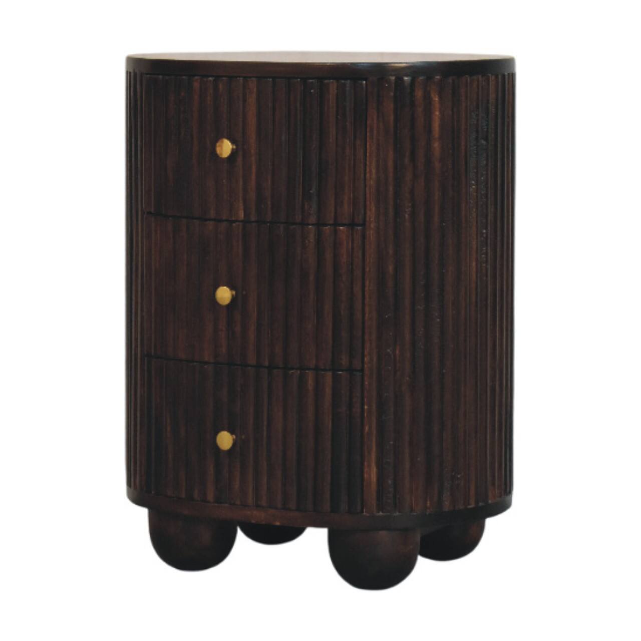 Left. Artisan Furniture - Artisan Furniture Solid Wood Curved Fluted 3-Drawer Bedside - Brown.