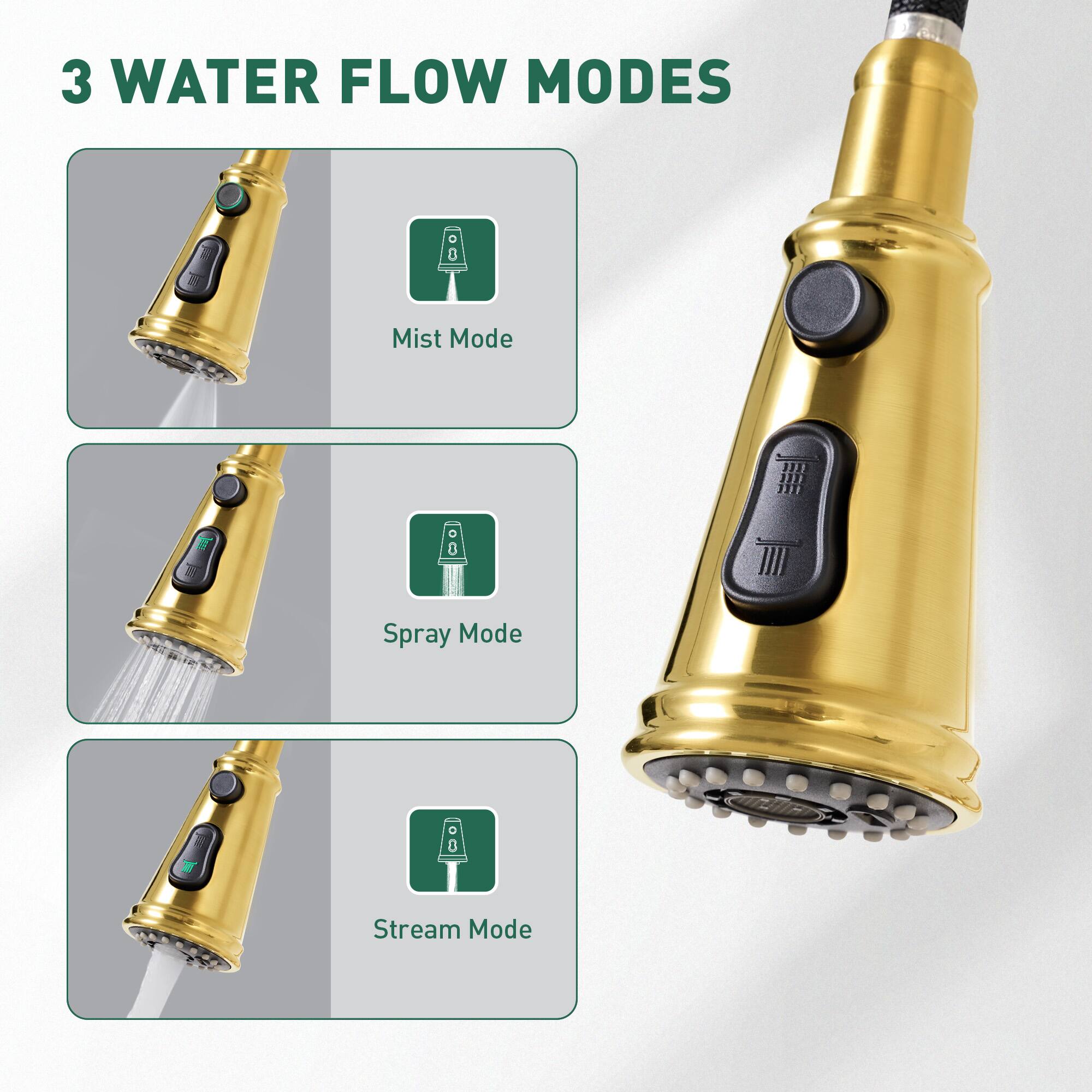 3 WATER FLOW MODES

- Mist Mode
- Spray Mode
- Stream Mode