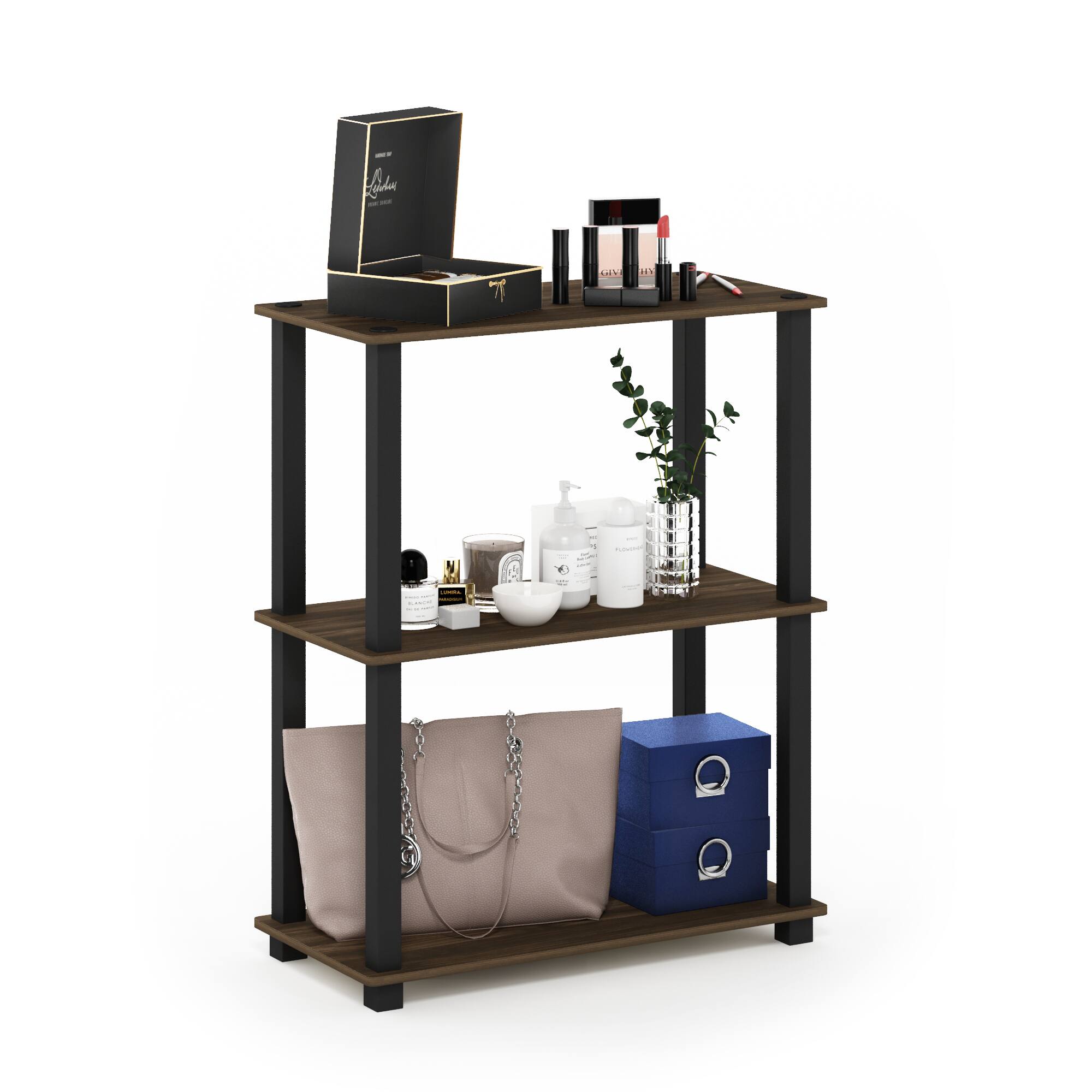 Alt View 3. Furinno - Turn-S-Tube 3-Tier Compact Multipurpose Shelf Display Rack with Square Tube, Columbia Walnut/Black - Columbia Walnut/Black.