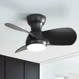 Sofucor - Small Ceiling Fan with Light and Remote Mini Flush Mount Ceiling Fan for Patios Waterproof Kitchen Dining Room Bedroom - Black