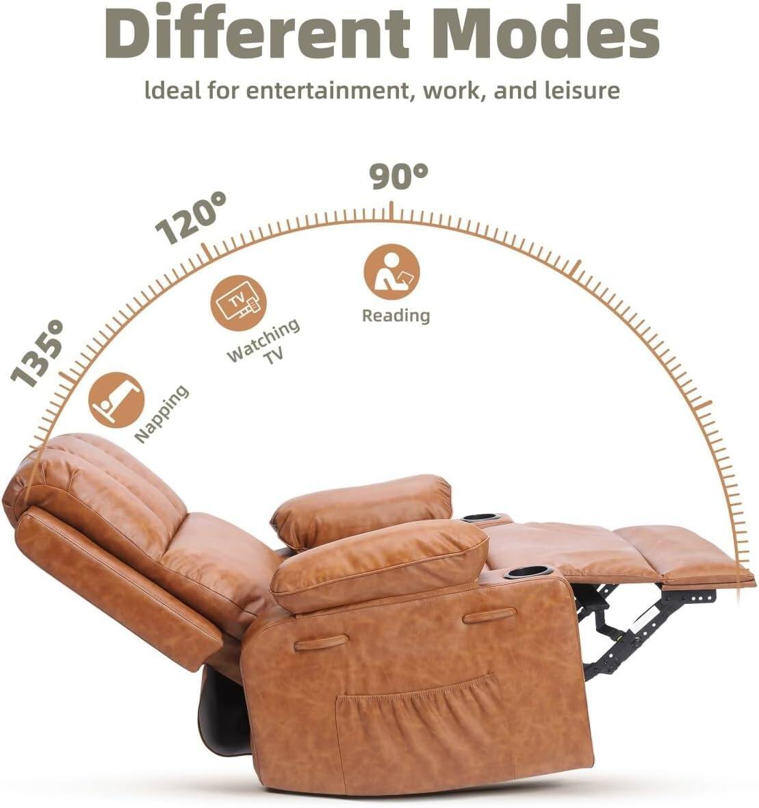 Different Modes  
Ideal for entertainment, work, and leisure  

135° Napping  
120° Watching TV  
90° Reading