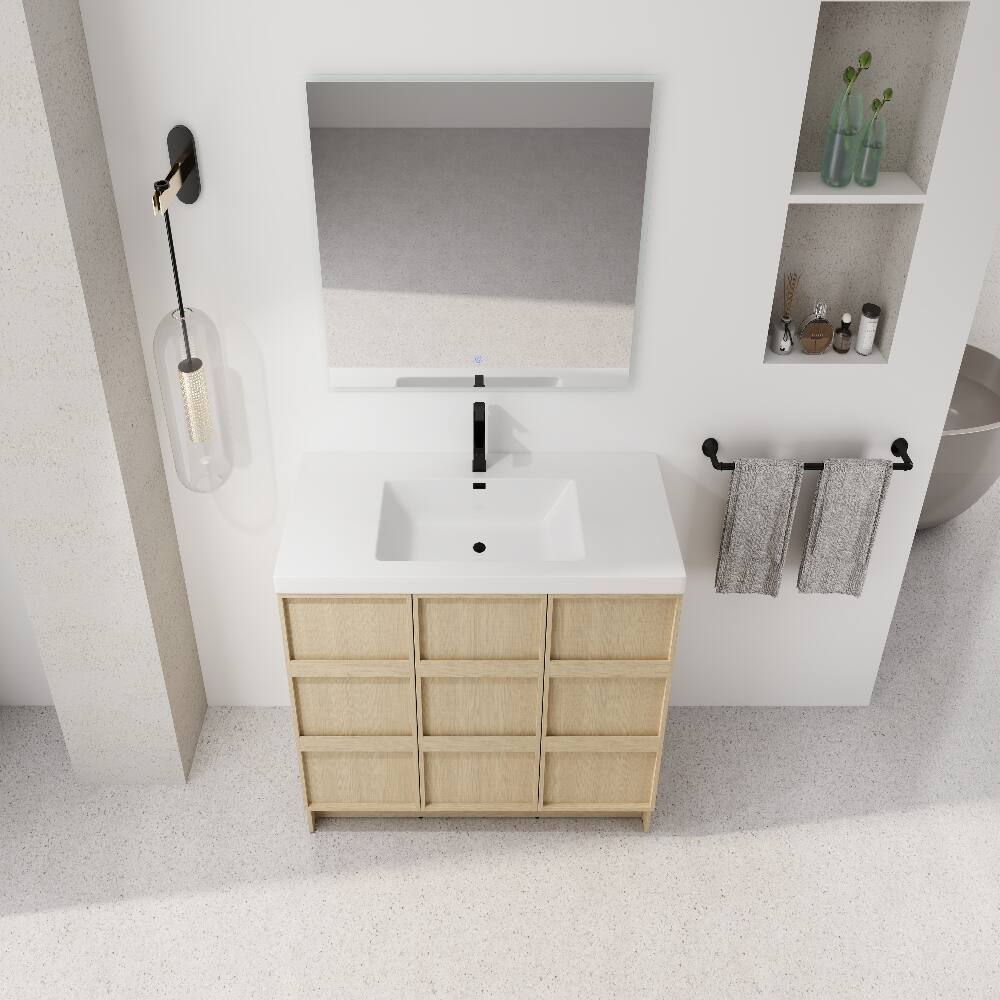 Alt View 3. Loheer - Loheer 48 inch freestanding bathroom vanity with resin sink, Dune Oak - Oak.