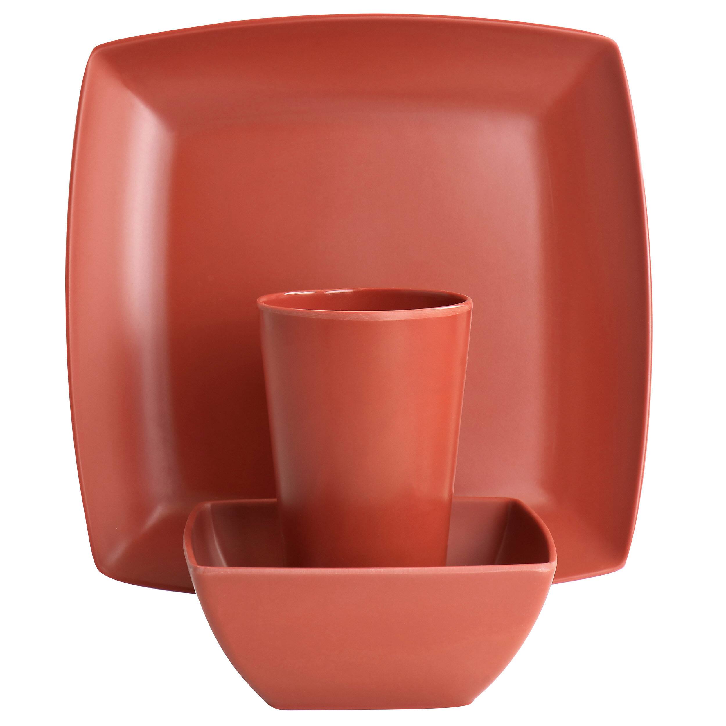 Alt View 1. Gibson - Gibson Home Grayson Melamine 12 Piece Square Dinnerware Set in Orange - Orange.