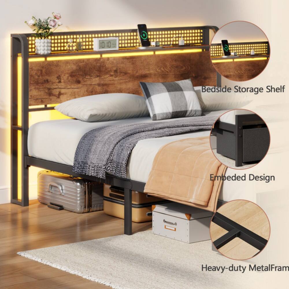 10:10 Bedside Storage Shelf Embedded Design Heavy-duty Metal Frame