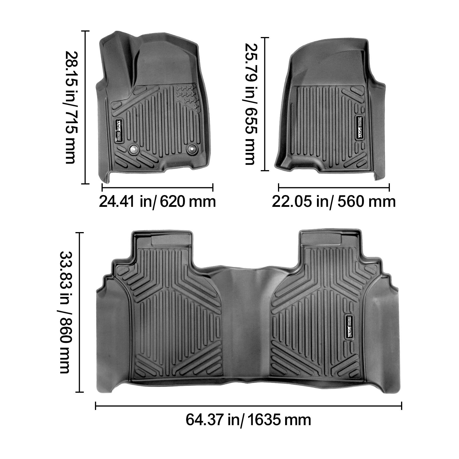 28.15 in / 715 mm  
24.41 in / 620 mm  

25.79 in / 655 mm  
22.05 in / 560 mm  

33.83 in / 860 mm  
64.37 in / 1635 mm