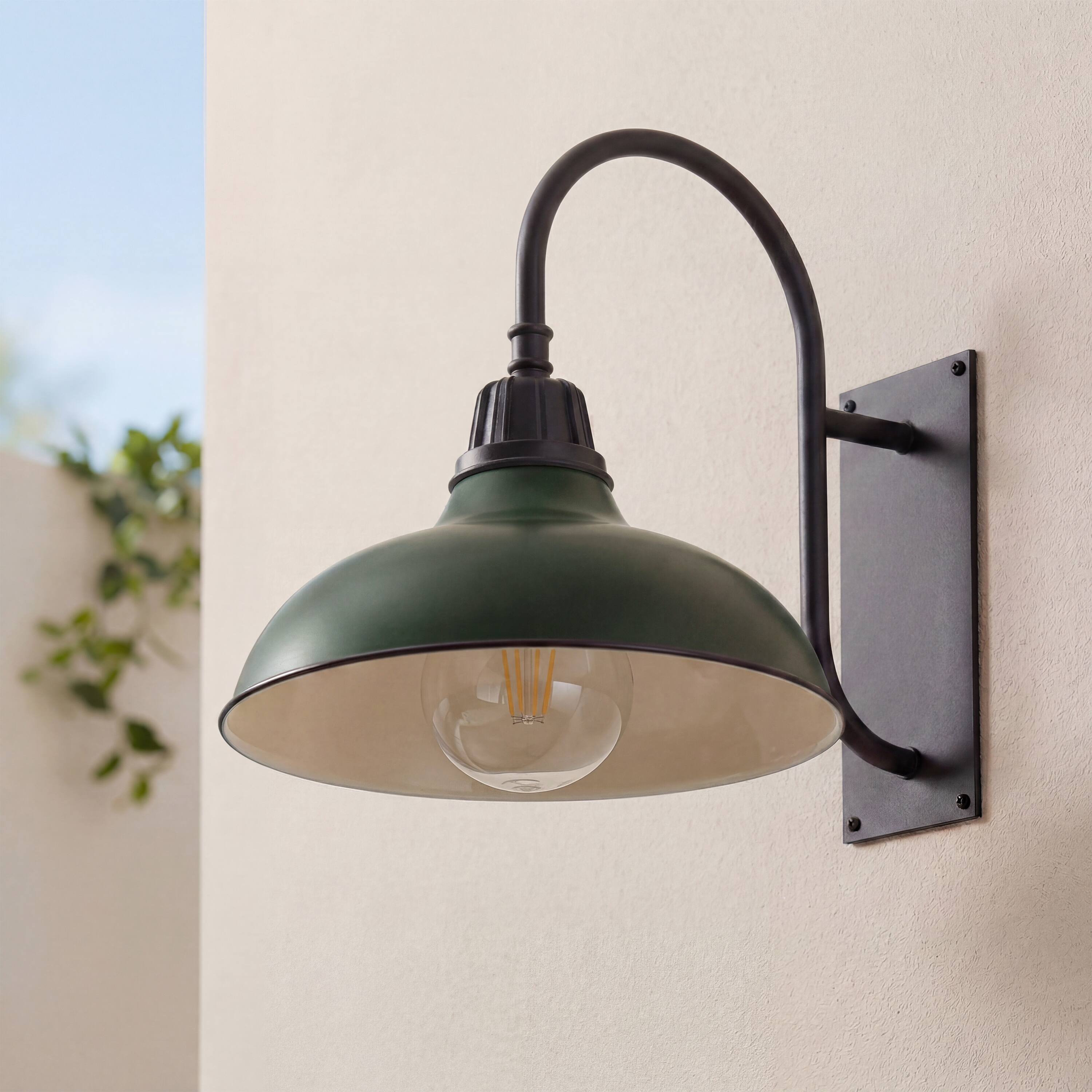 Alt View 7. Jonathan Y - Stanley 12.25" 1-Light Farmhouse Industrial Indoor/Outdoor Metal LED Gooseneck Arm Outdoor Sconce, Kombu Green - Kombu Green.