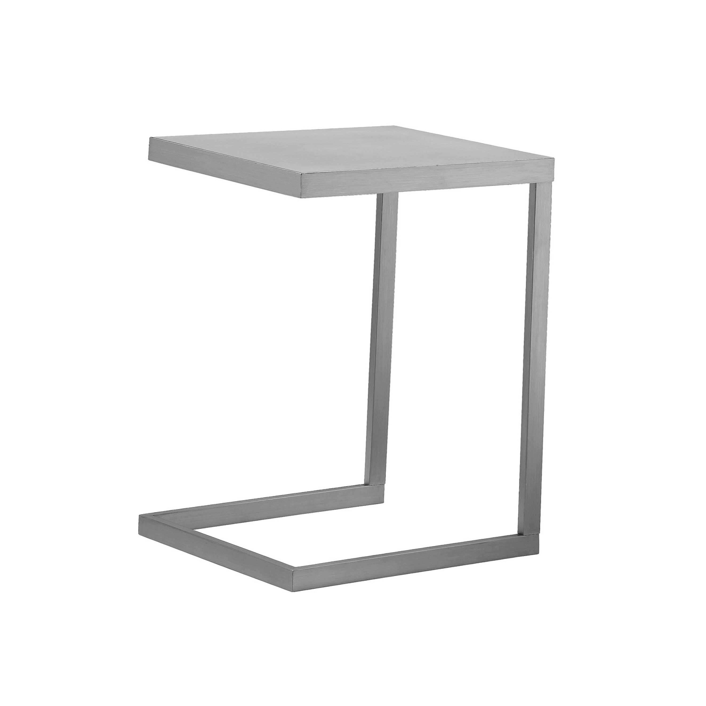 Angle. Manhattan Lane - Tom 23 Inch Side End Table, Square Tray Top, Brushed C Shaped Steel Frame - Silver.