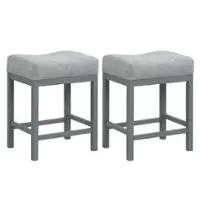 Costway - 24.5" Bar Stool Set of 2 with Solid Rubber Wood Frame Humanized Footrest Kitchen - Gray - Front_Zoom