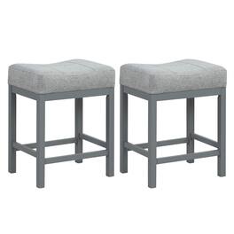Costway - 24.5" Bar Stool Set of 2 with Solid Rubber Wood Frame Humanized Footrest Kitchen - Gray