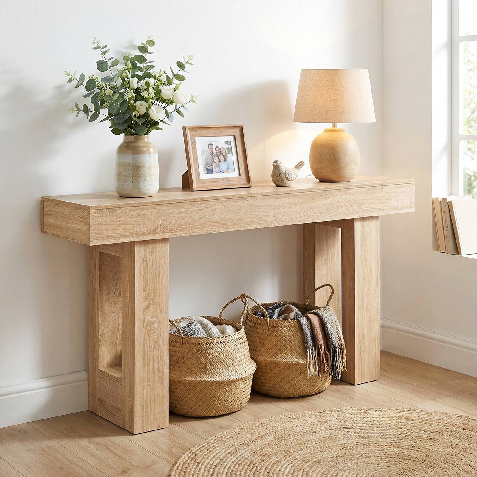 Alt View 4. Costway - Costway Long Console Table, Farmhouse Entryway Table with Storage, Wooden Sofa Table - Natural.