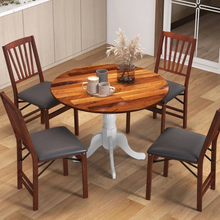 Angle. SlickBlue - Solid Wood Round Dining Table with Sturdy Legs for Kitchen - Brown, White.