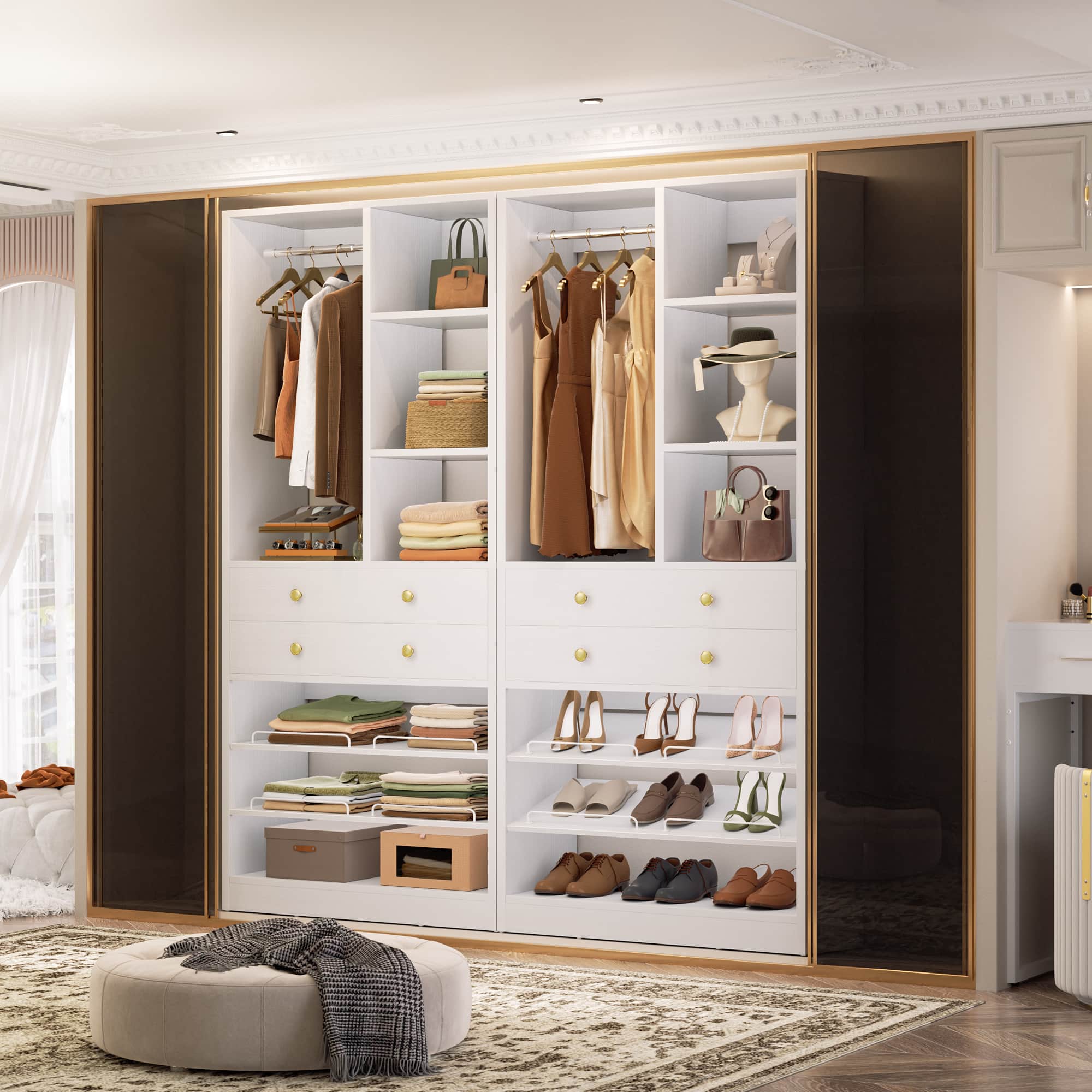 "Aheaplus - 55.5"" Closet Organizer System (2-Pack) – Free-Standing, 1200+ LBS, Drawers & Shelves for Small Walk-In Closets - White" price history on PriceWatchPro