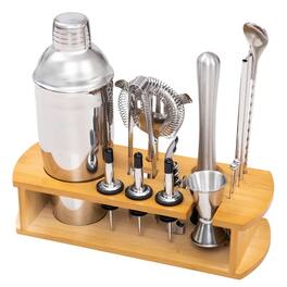 Luminuxe - Cocktail Shaker Set Bartender Kit with Bamboo Stand 16 Piece Barware Mixing Tools, Stainless Steel