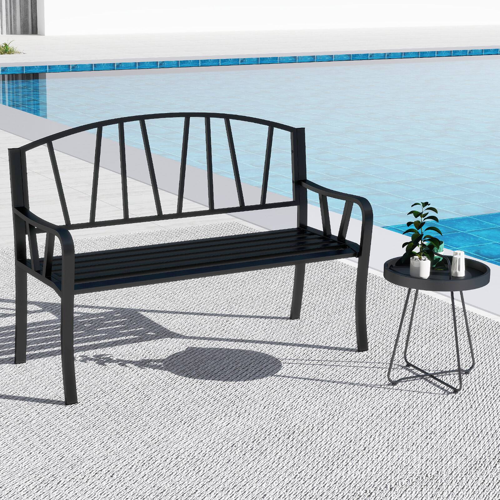 Alt View 3. Gymax - Gymax 51'' Metal Garden Bench Patio Slatted Bench for 2-3 People & Park-Style Loveseat - Black.