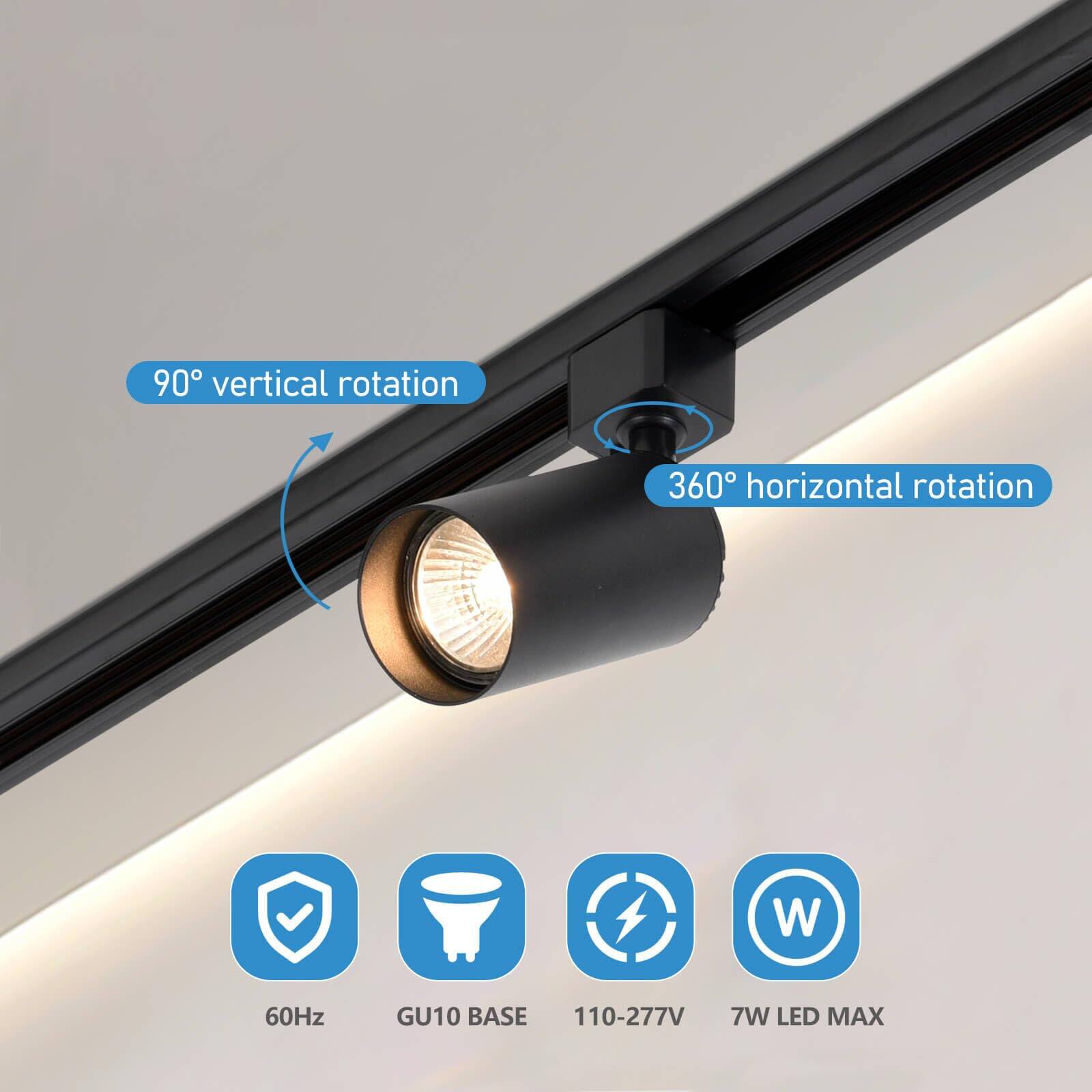 90° vertical rotation  
360° horizontal rotation  

60Hz  
GU10 BASE  
110-277V  
7W LED MAX