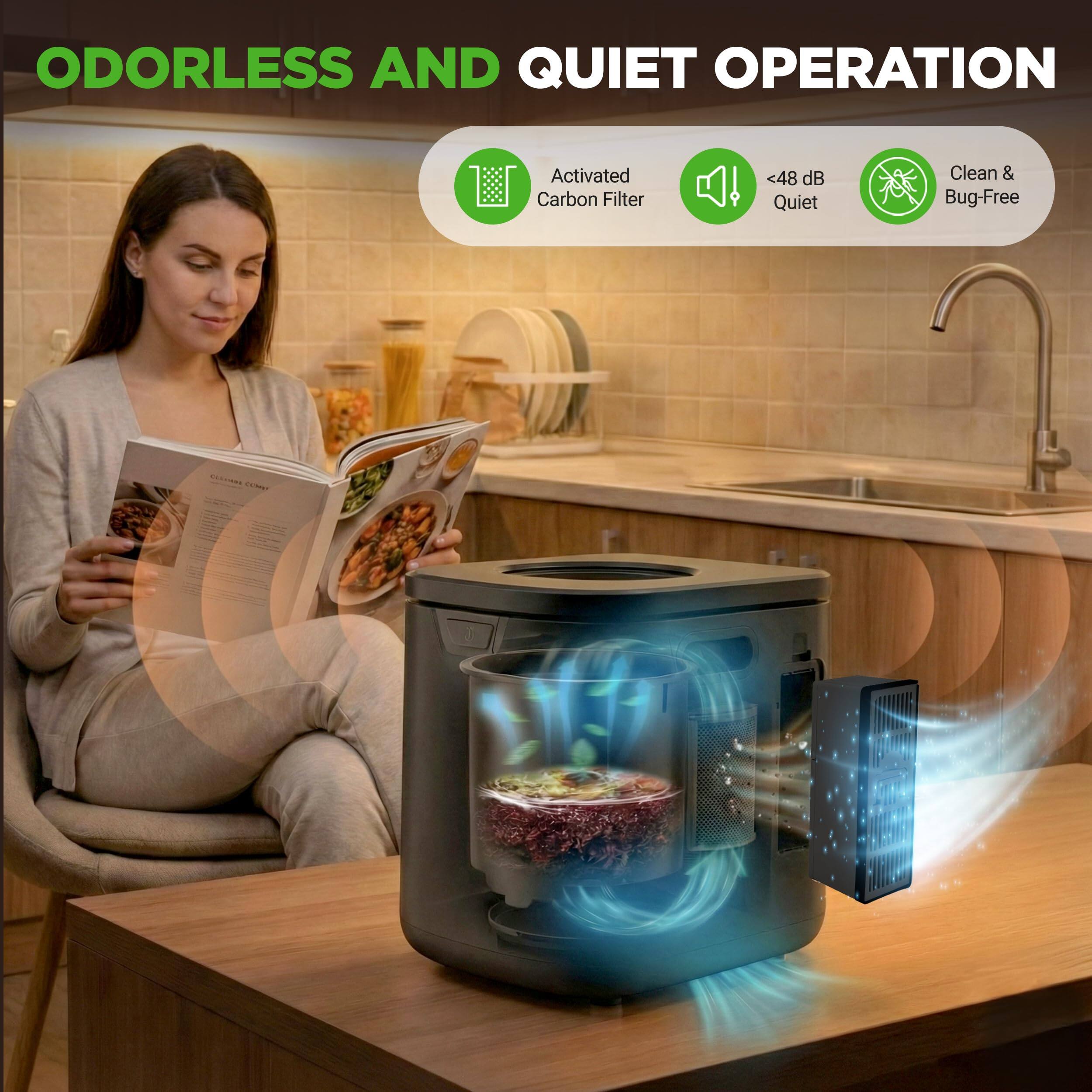 ODORLESS AND QUIET OPERATION

Activated Carbon Filter  
<48 dB Quiet  
Clean & Bug-Free