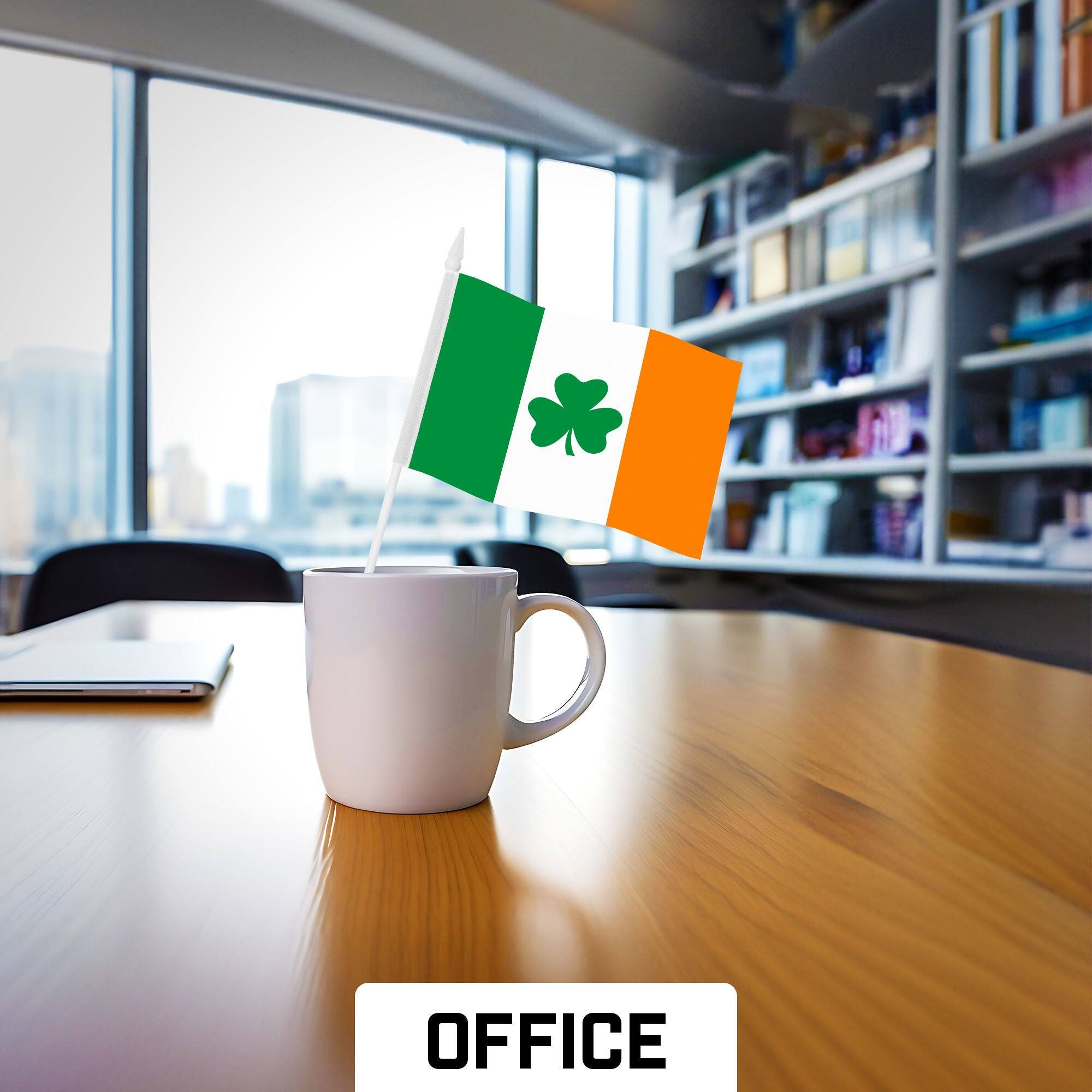 Left. G128 - 30-Pack Handheld Ireland Shamrock Stick Flags 4" x 6" - Assorted Colors.