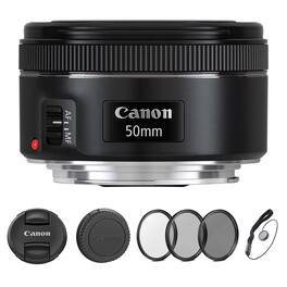 Canon - EF 50mm f/1.8 STM Lens (0570C002) + Filter Kit + Cap Keeper + More - Black