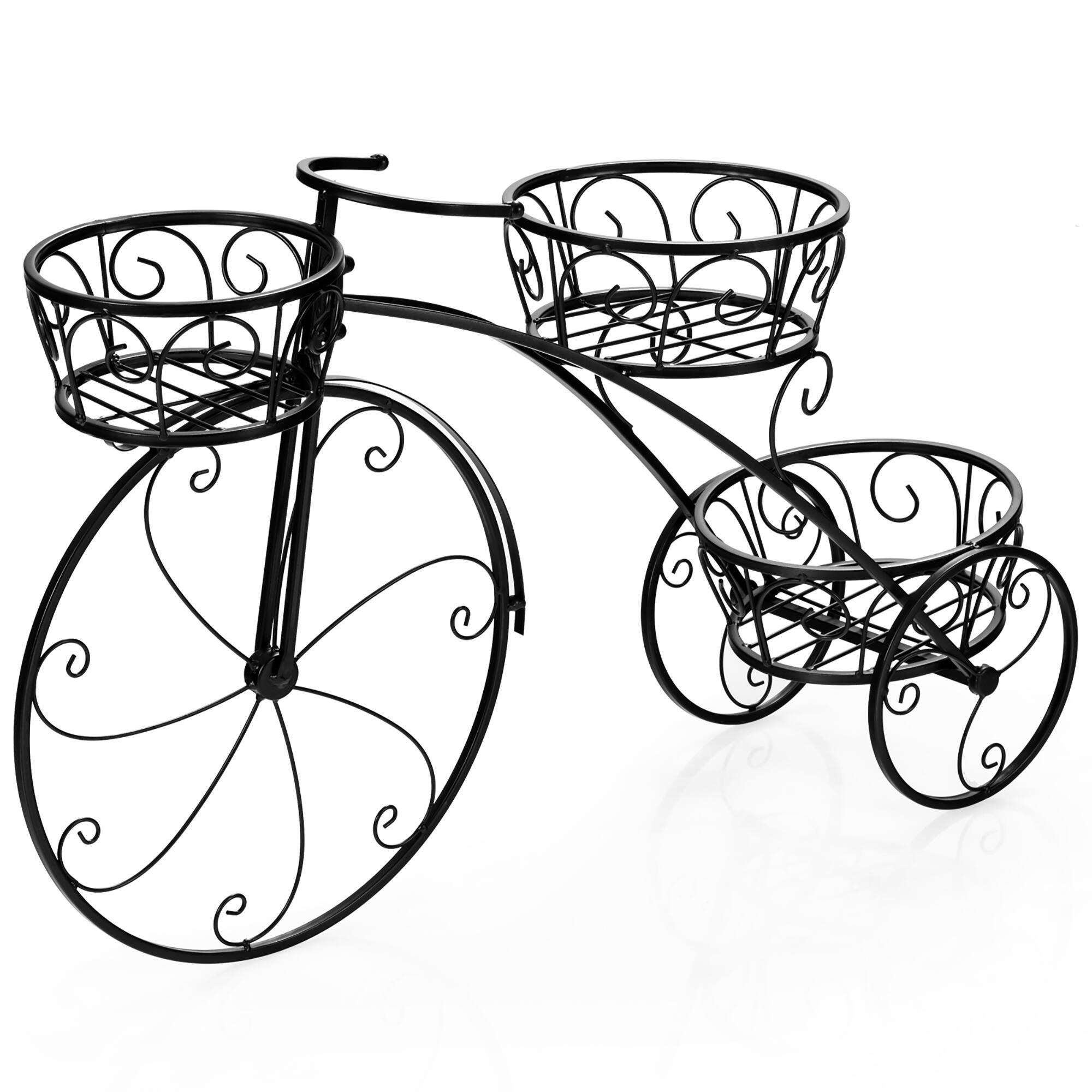Alt View 2. Costway - Tricycle Plant Stand Flower Pot Cart Holder Parisian Style Displaying - Black.