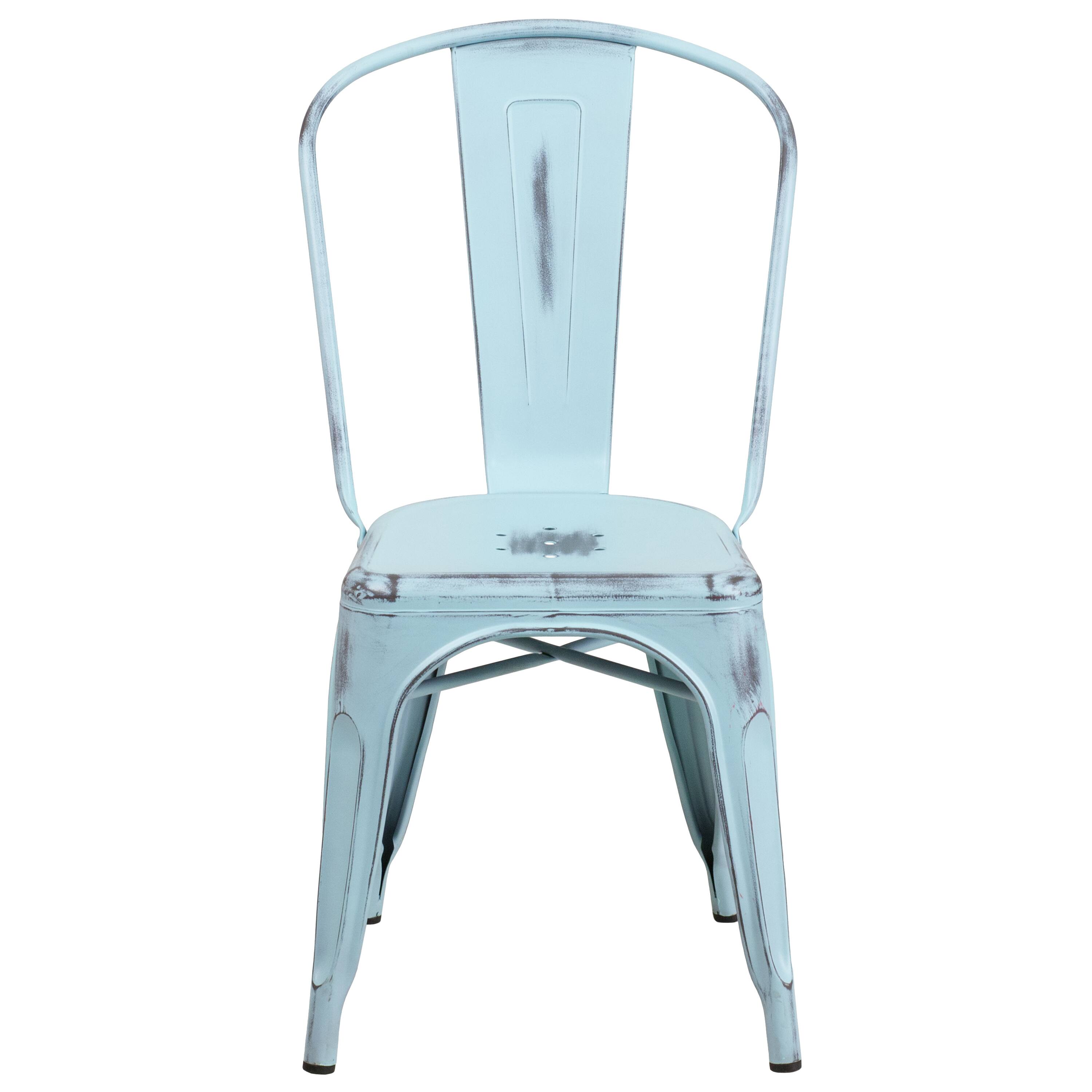 Alt View 7. Emma + Oliver - Commercial Grade 4 Pack Distressed Metal Indoor-Outdoor Stackable Chair - Green-Blue.