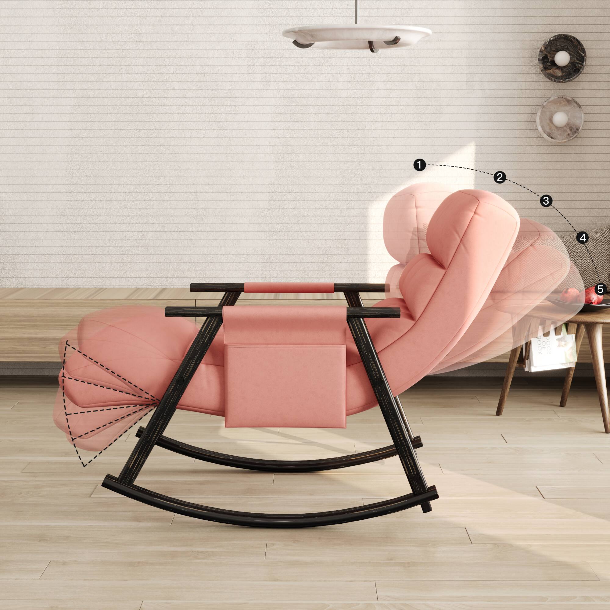 Alt View 1. GOODSILO - Adjustable High Back Casual Rocking Chair with Footrest and Side Pockets for Living Room Bedroom or Balcony - Pink.