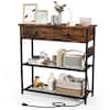 Front. Costway - Entryway Table with Charging Station Narrow Console Table with 2 Drawers - Rustic Brown.