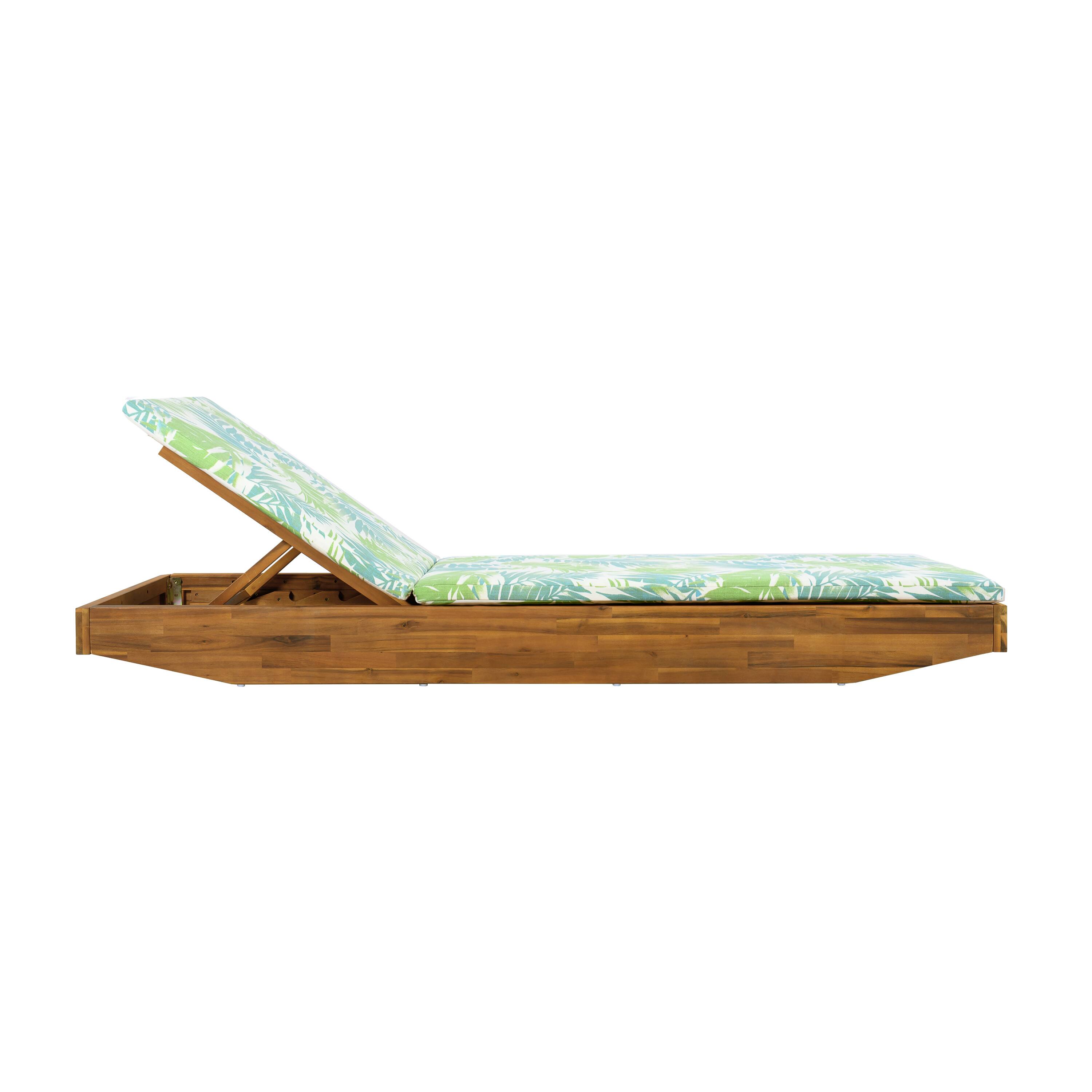 Back. Anysun - Acacia Wood Chaise Lounge with Teak Finish, Outdoor Recliner with 2-Fold Water-Repellent Cushion - Green Leaf.