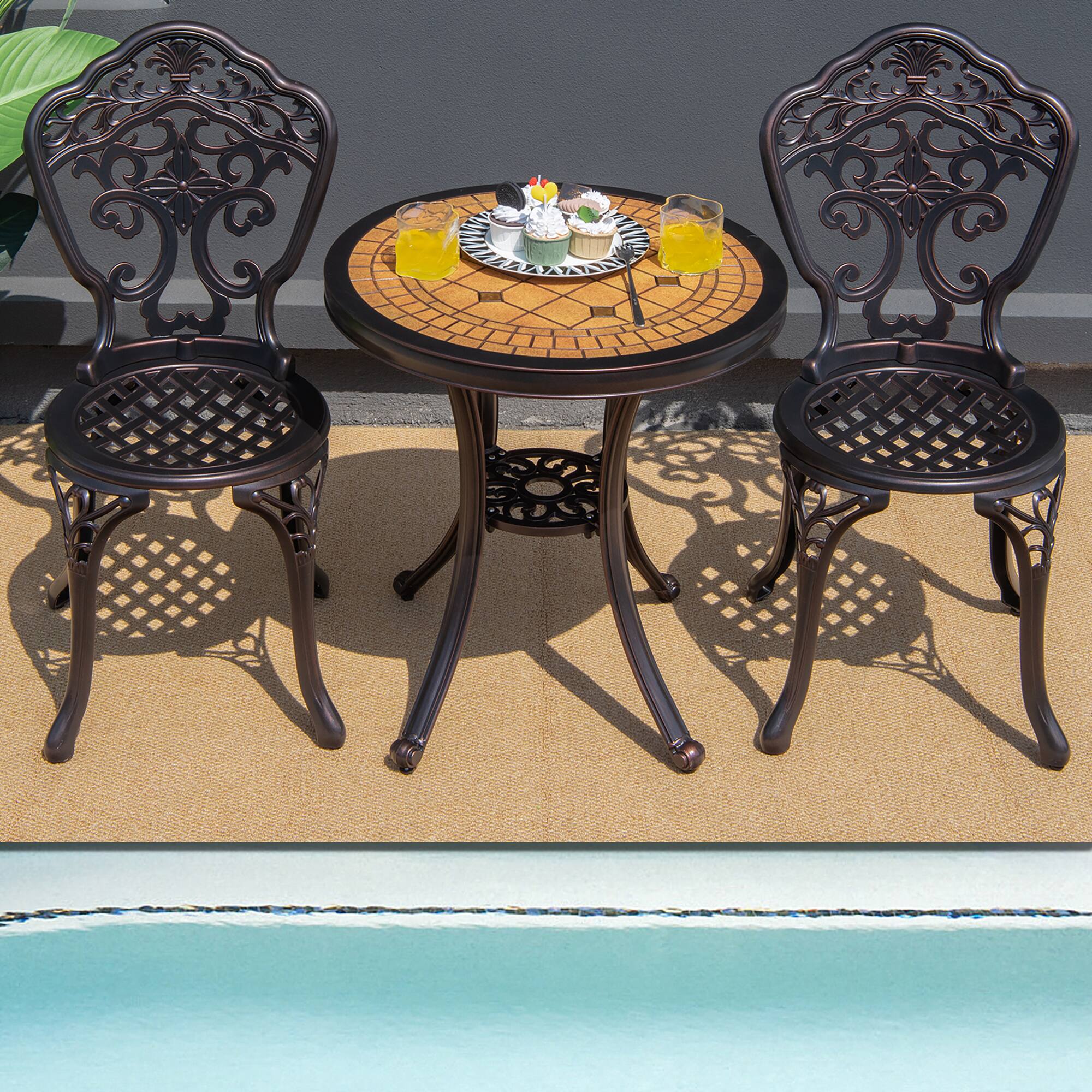 Alt View 3. Costway - Costway 3PCS Patio Bistro Set Round Table Chairs All Weather Cast Aluminum Yard - Walnut.