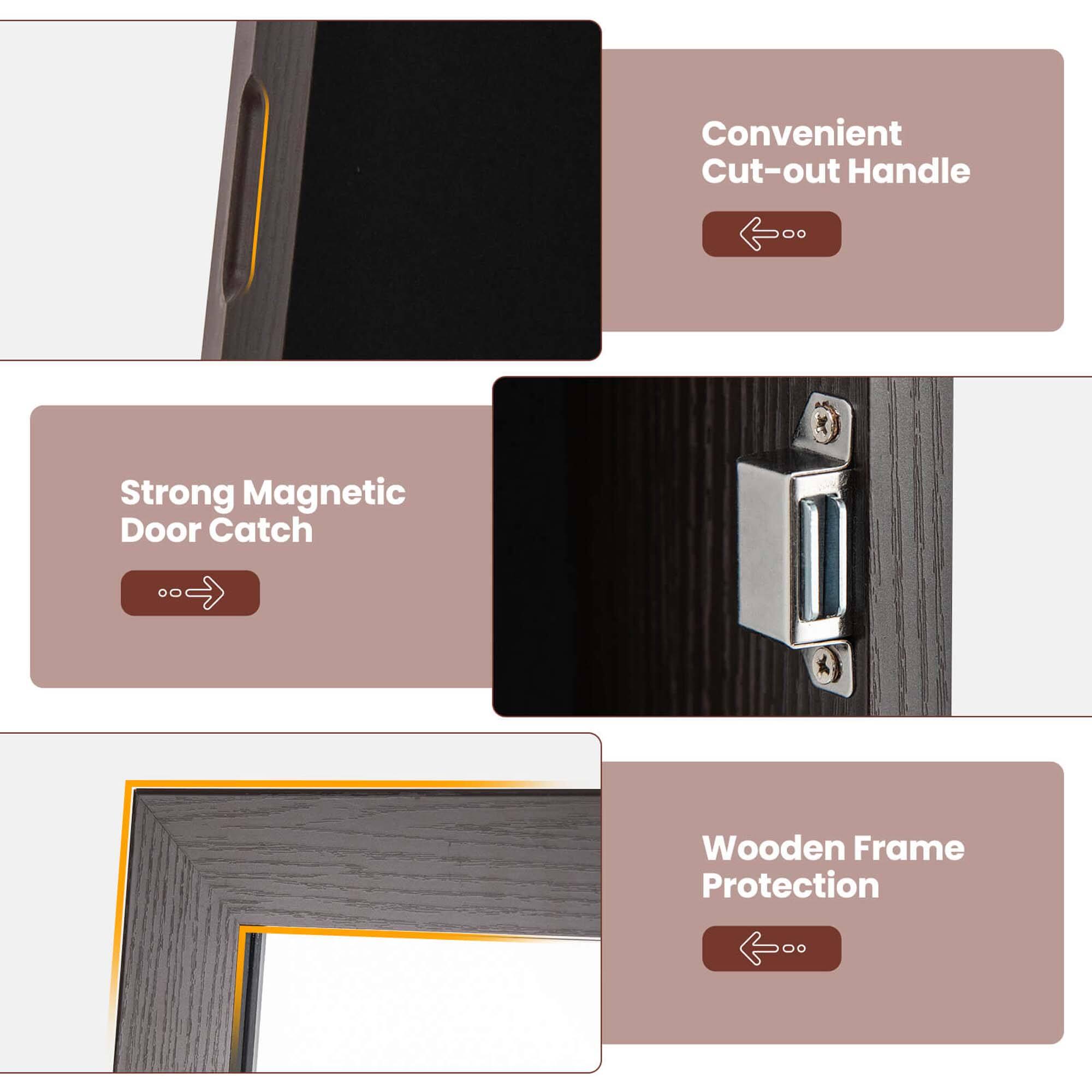 Convenient Cut-out Handle: This handle is designed for easy installation and removal, providing a convenient solution for securing your door.
Strong Magnetic Door Catch: This catch is made of strong magnets that can securely hold your door in place, ensuring that it stays closed and locked.
Wooden Frame Protection: This protection is designed to prevent damage to your wooden door frame, ensuring that your door remains secure and in good condition.