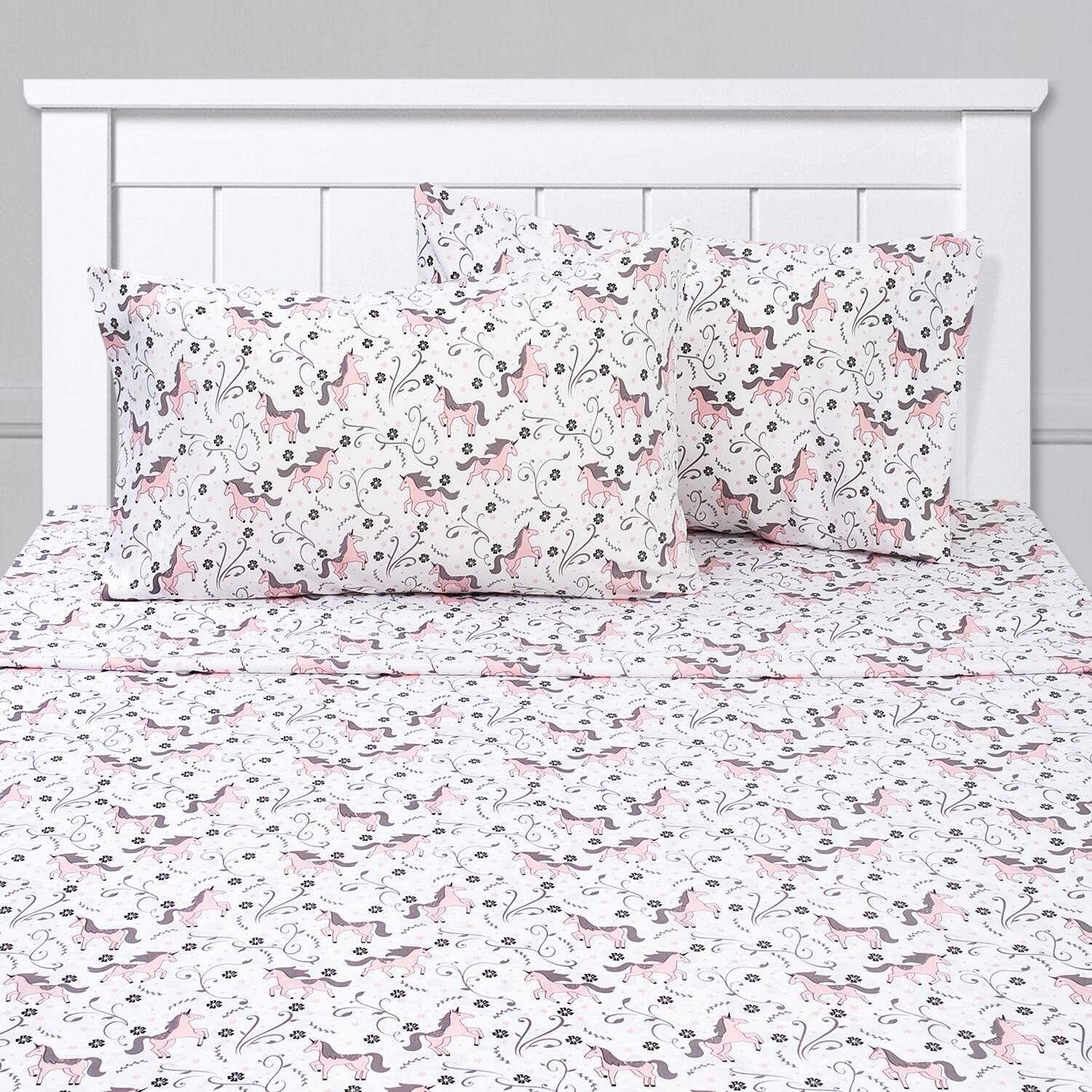 Left. Sweet Home Collection - Kids' Printed Classic & Bright Ultra Soft Microfiber Sheet Sets - Twin - Unicorns.