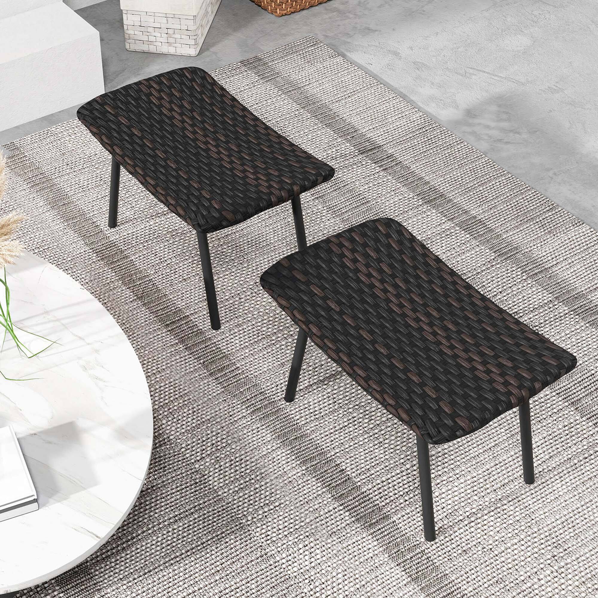 Back. Costway - Set of 2 Patio Rattan Ottoman with Padded Quick Dry Foam & Heavy-Duty Metal Legs - Mix Brown.