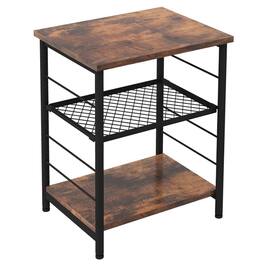 Kadyn - 3-Tier Industrial Side Table with Adjustable Mesh Shelf-Rustic Nightstand Small Side Table, End Table for Bedroom - Brown