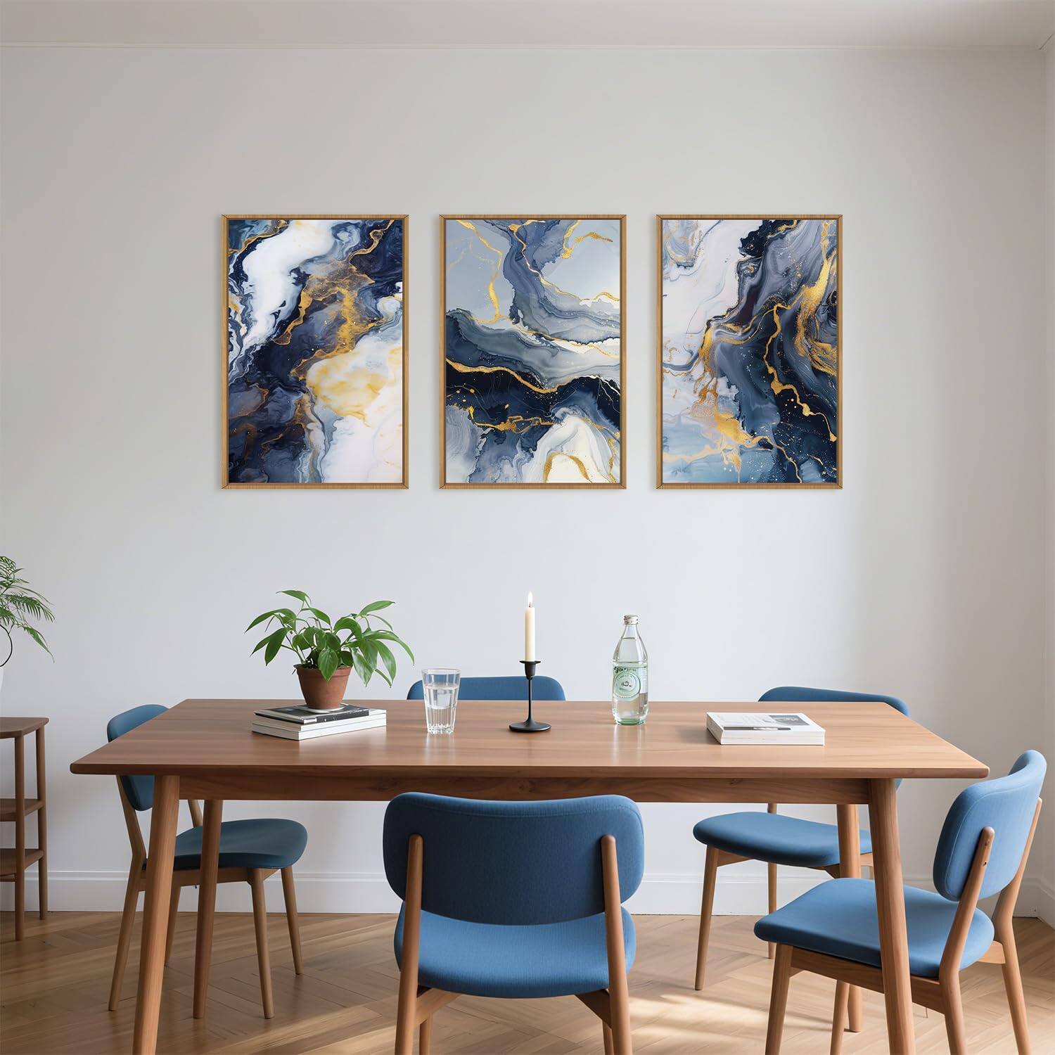 Alt View 2. Hirose Alice - Celestdeco Blue and Gold Framed Canvas Wall Art Set Mid-century Modern Abstract Wall Decor Navy Blue Ink Wash - brown ridge landscape 36"L x 24"W.