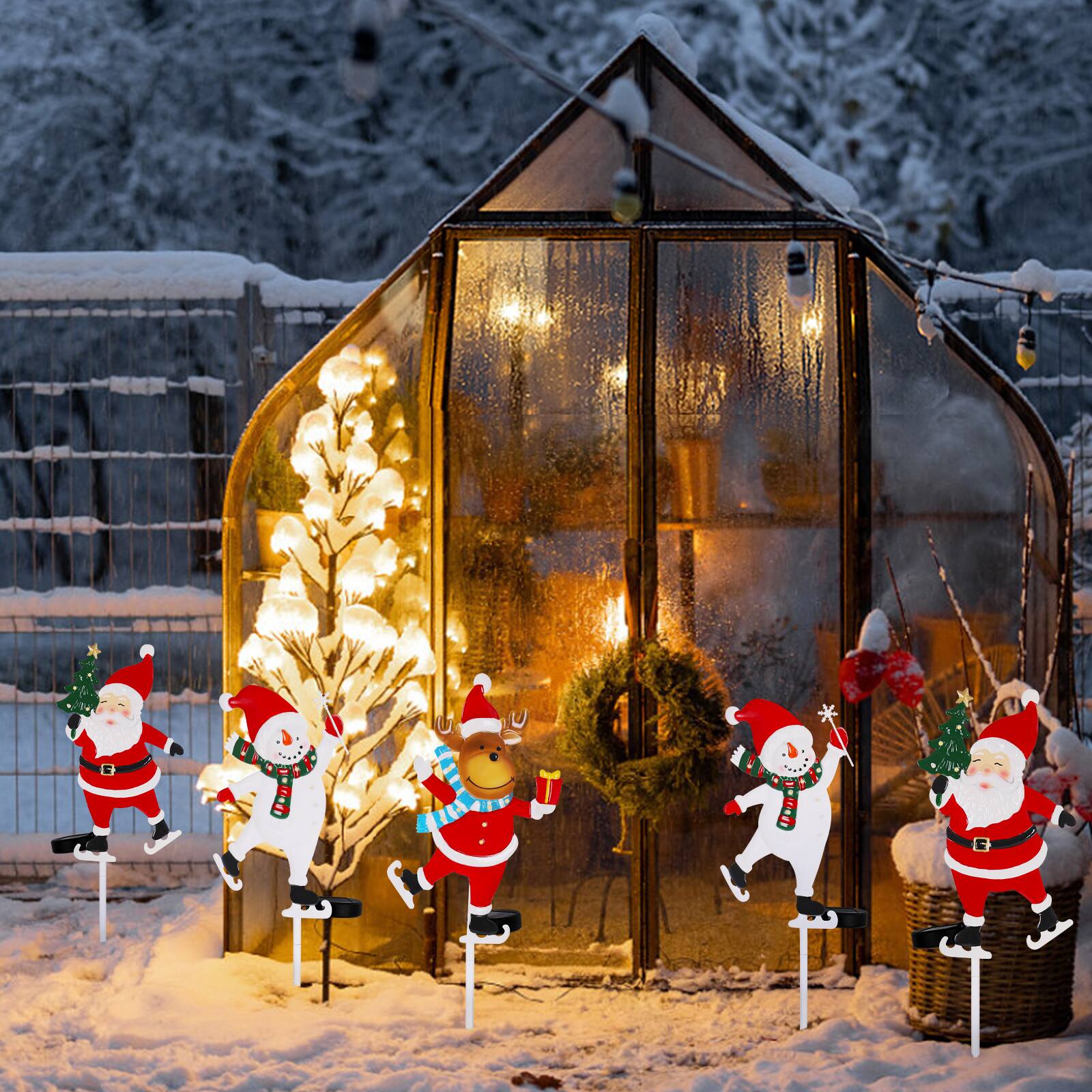Alt View 1. Oumilen - 3‑Pack Solar Skating Character Garden Stakes – Santa, Snowman & Reindeer, Solar Powered Outdoor Lawn Decor.