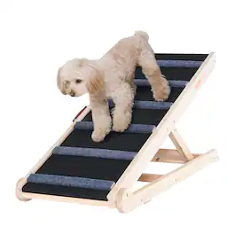 VEVOR - Dog Ramp, Folding Pet Ramp for Bed, Adjustable Dog Ramp for Small, Large, Old Dogs & Cats, Wooden Pet Ramp - Beige color