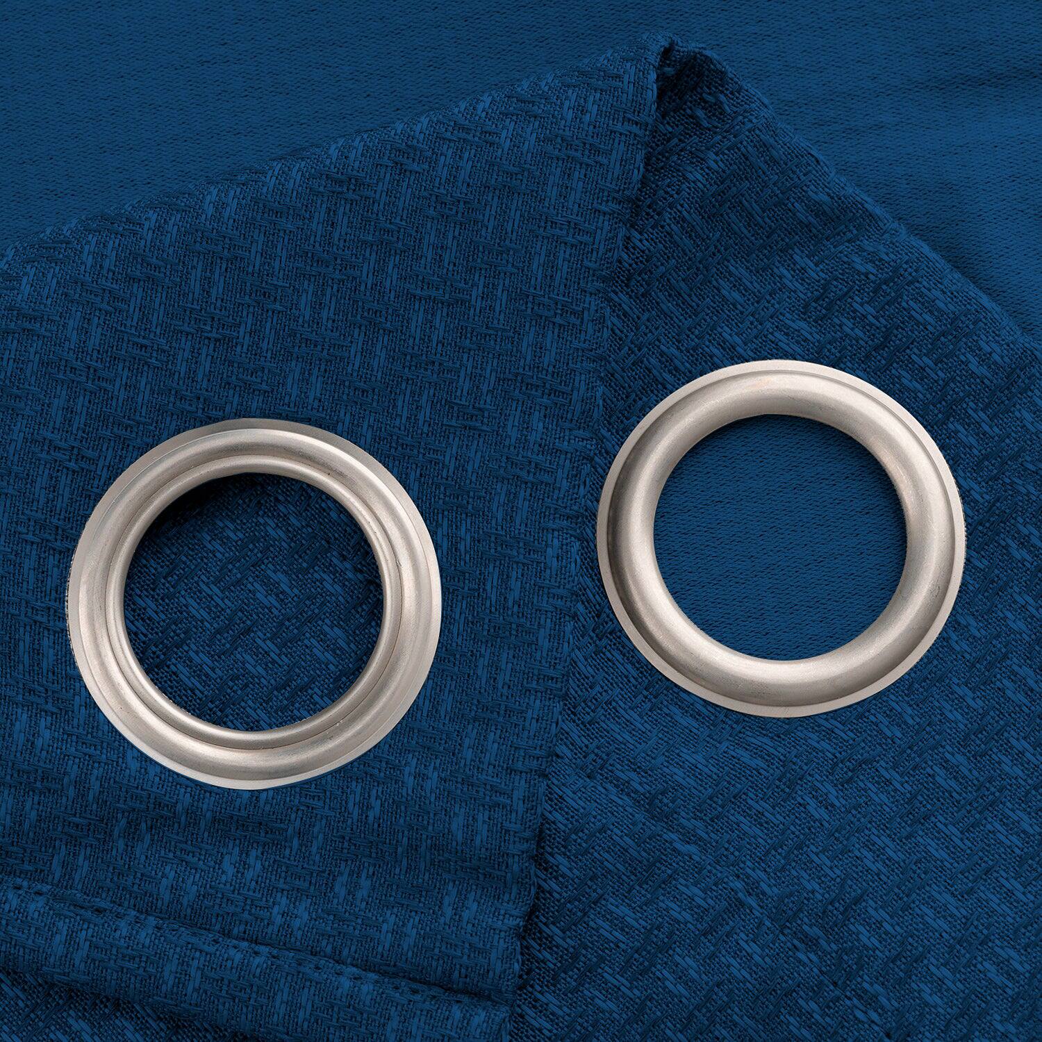 Back. Olivia Gray - Olivia Gray 100% Polyester 250 GSM Basket Weave Ian Luxury Jacquard Blackout Grommet Curtain Panel 54" x 84" Blue - Blue.