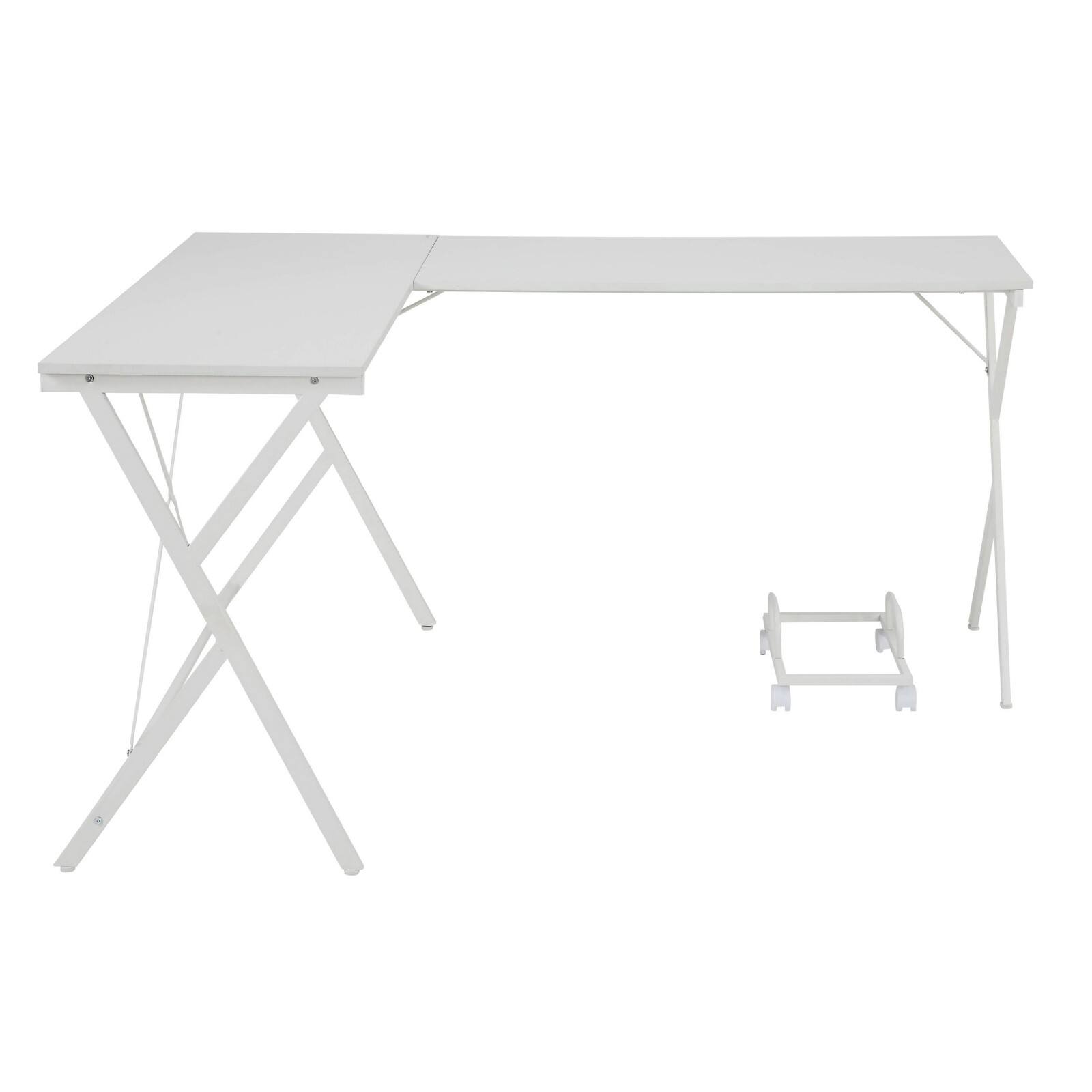 Alt View 3. Glintex - L-Shaped Corner Desk with Dual Spacious Tops, Sturdy X-Frame Metal Base and Mobile CPU Holder for Small Spaces - White.