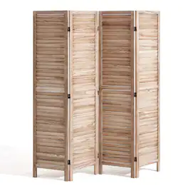 VEVOR - Room Divider, 4 Panel Folding Privacy Screen, 66.9 Inches Tall Indoor Louvered Wooden Partition - Wood