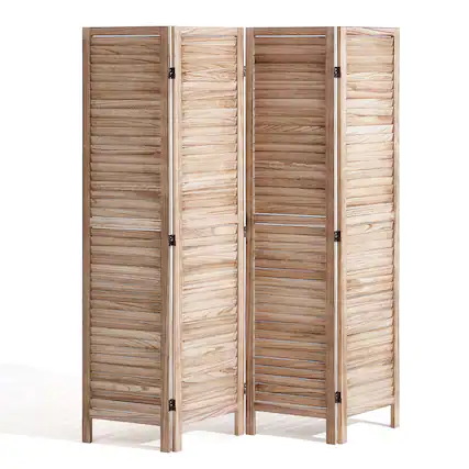 Front. VEVOR - Wood Room Divider, 4 Panel Wood Folding Privacy Screen, 66.9 Inches Tall Indoor Louvered Wooden Partition - Wood.