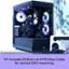 The image features a PC with a PCIE40 4.0 HYTE Riser Cable for vertical GPU mounting. The PC components are displayed for demonstration purposes only.