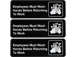 Excello Global Products - Employees Must Wash Hands Indoor Wall Sign, 9" x 3", 3/Pack (EGP-HD-0049-S) - Black/White