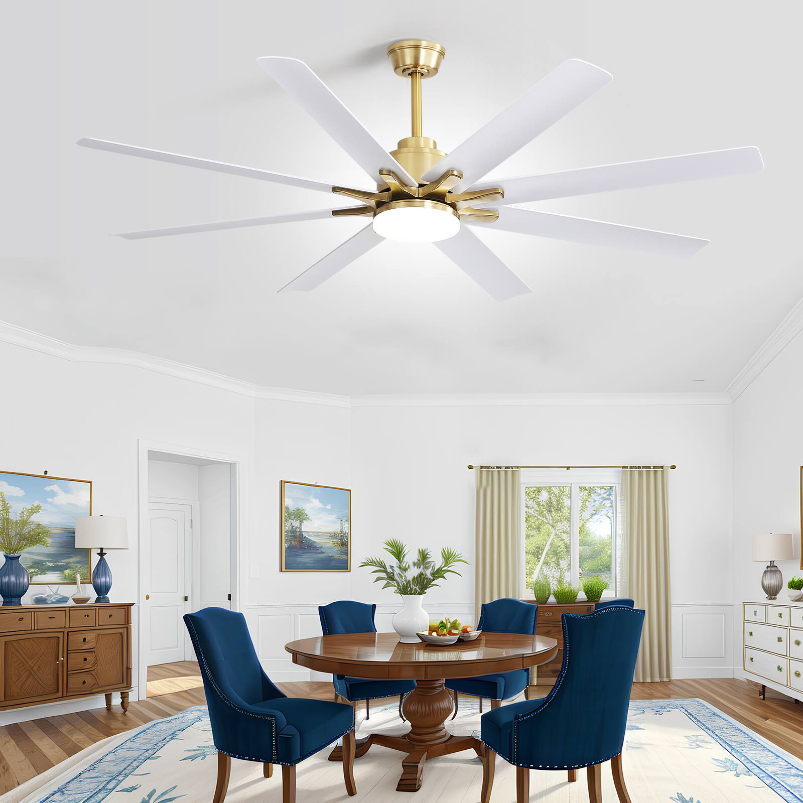 Alt View 2. Sofucor - 52''/66'' Smart Ceiling Fan with Light Alexa/Google App/Remote Control Industrial Ceiling Fan for Patios Shop Commercial - 66inch-Gold White.