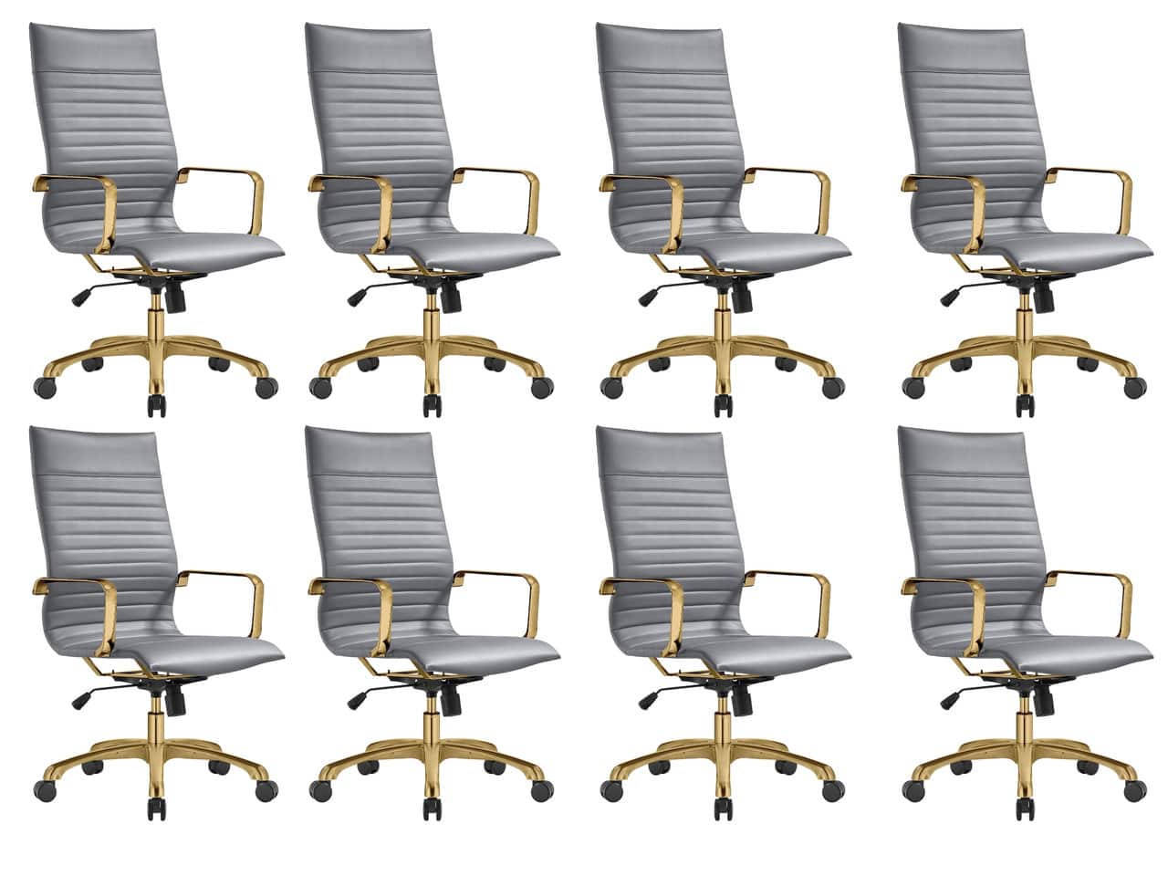 LeisureMod - Set of 8 Harris Modern High-Back Leather Upholstered Office Chair with Tilt & Swivel for Home Office - Gray