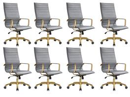 LeisureMod - Set of 8 Harris Modern High-Back Leather Upholstered Office Chair with Tilt & Swivel for Home Office - Gray