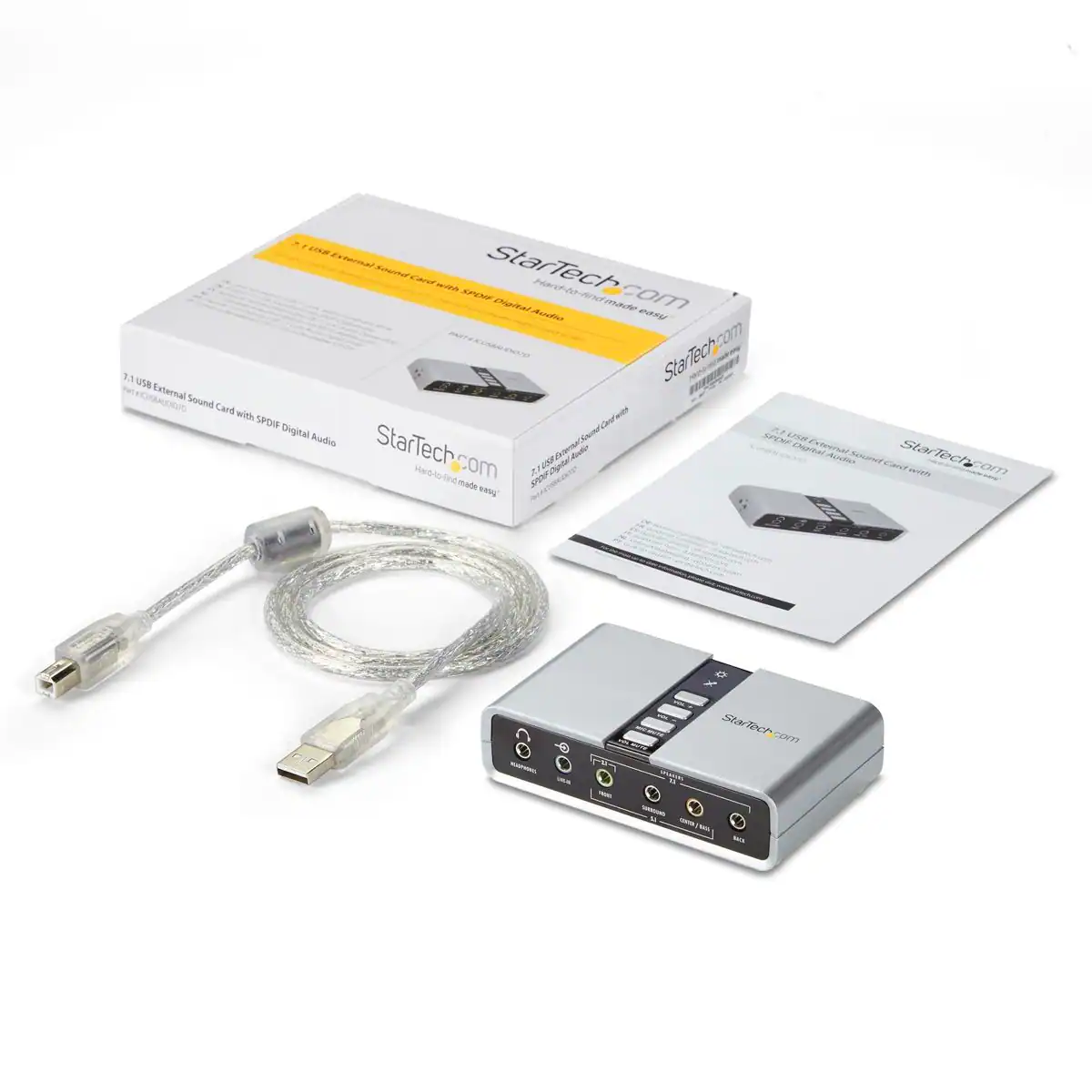 USB External Sound Card with SPDIF Digital Audio

StarTech.com

7.1 USB External Sound Card with SPDIF Digital Audio

Hard-to-find made easy

StarTech.com

CONTAINS

USB Cable

SPDIF Cable