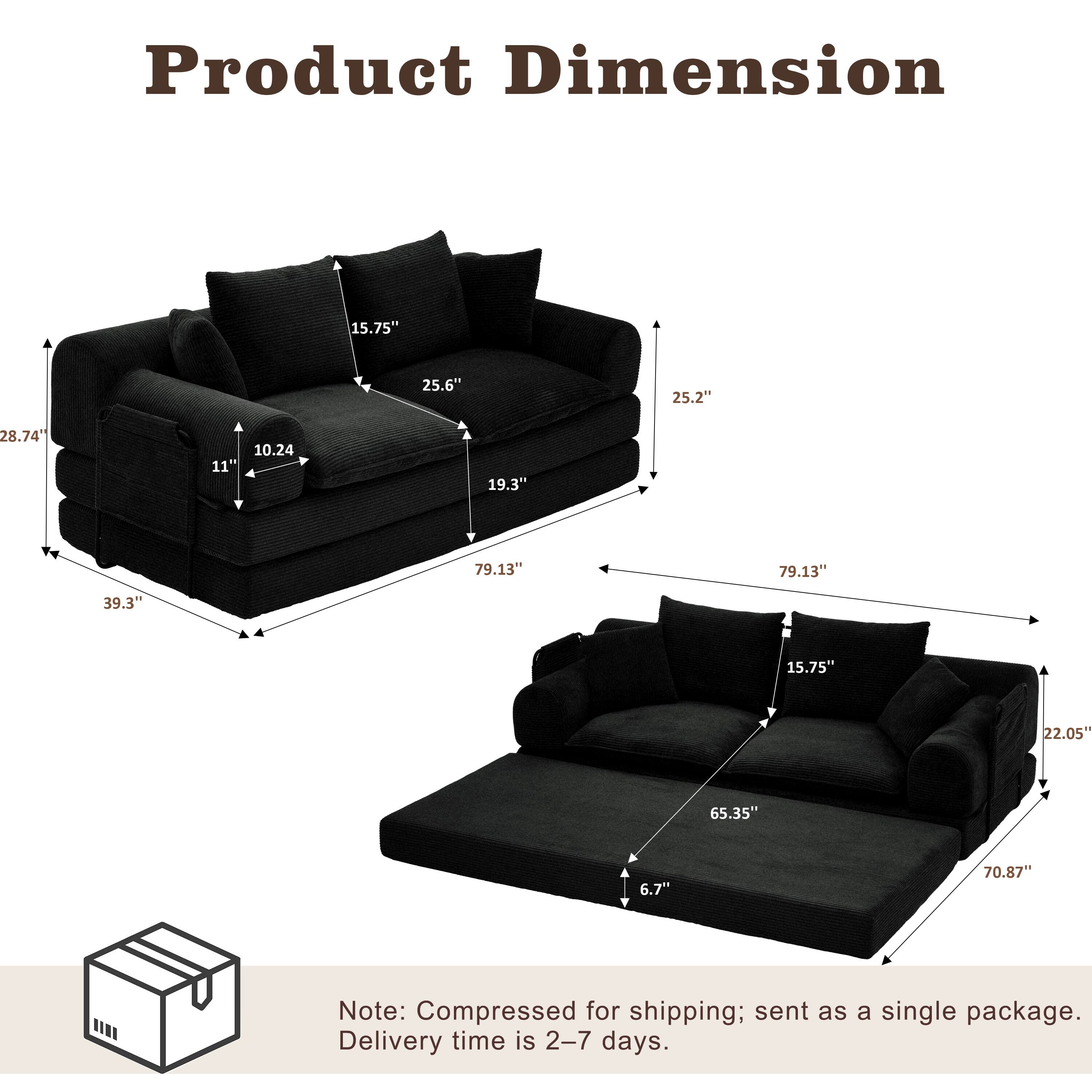 Product Dimension: 15.75" x 25.6" x 25.2" x 28.74" x 10.24" x 11" x 19.3" x 79.13" x 79.13" x 39.3" x 15.75" x 22.05" x 65.35" x 6.7" x 70.87"

Note: Compressed for shipping; sent as a single package. Delivery time is 2-7 days.