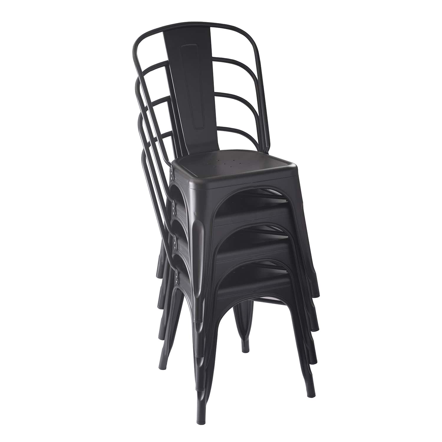 VENI HOME - Metal Indoor-Outdoor Chairs Distressed Style Kitchen Dining Chairs Stackable Side Chairs with Back Set of 4 - Black