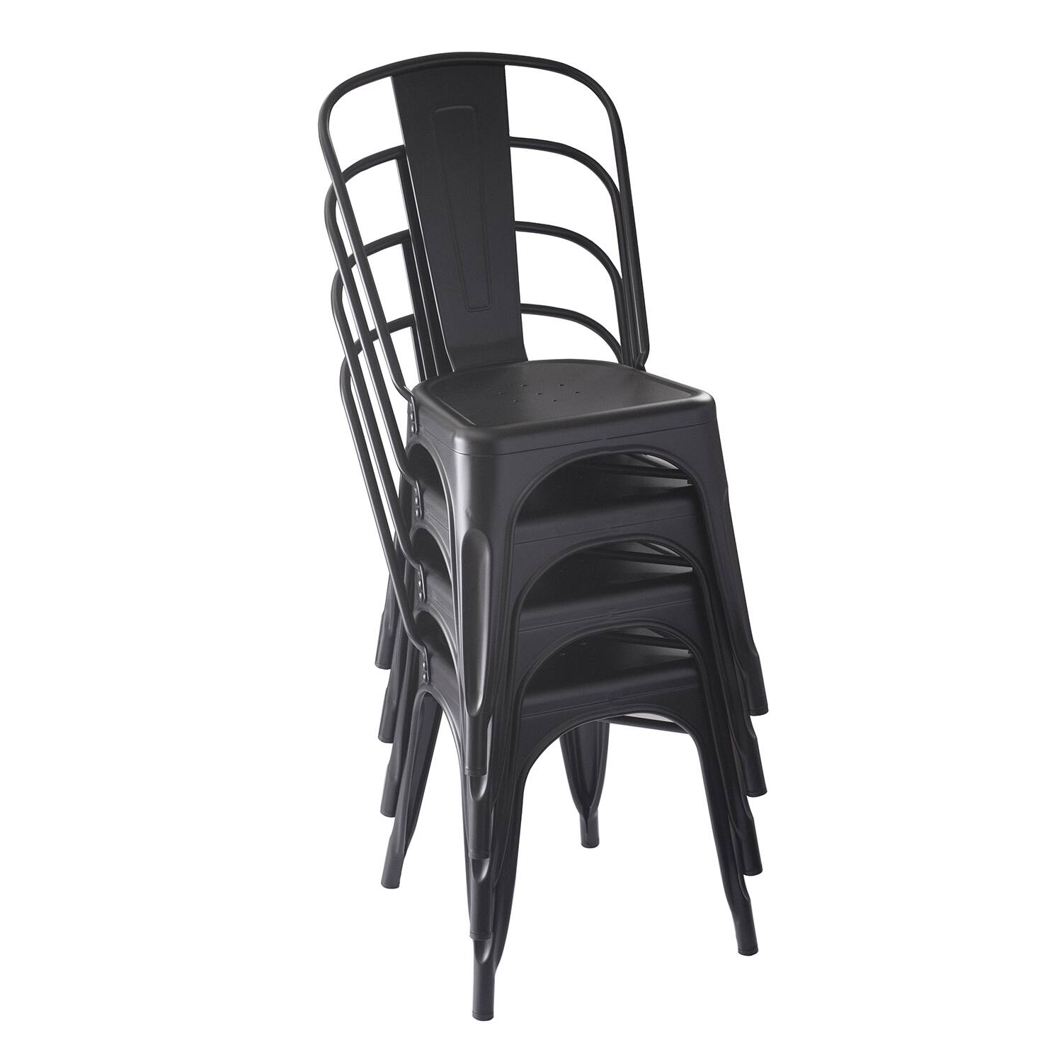 Front. VENI HOME - Metal Indoor-Outdoor Chairs Distressed Style Kitchen Dining Chairs Stackable Side Chairs with Back Set of 4 - Black.