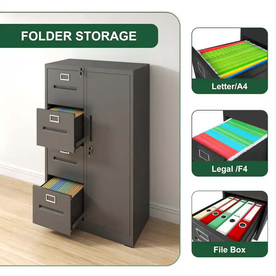 Ecooso 4 Drawer Metal Vertical File Cabinet with Lock, Steel Office ...