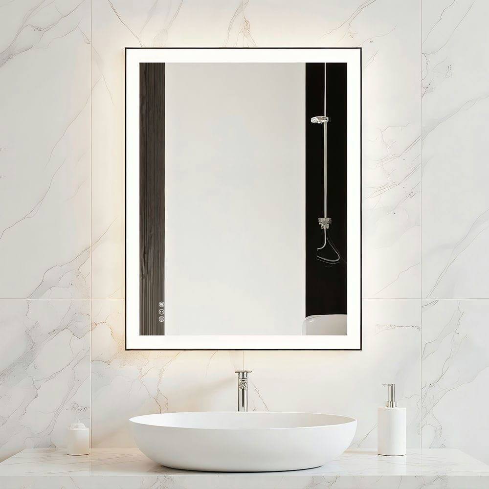 Alt View 5. Kadyn - 36x28 Inch Vertical Rectangle LED Bathroom Mirror with Black Metal Frame - Black.